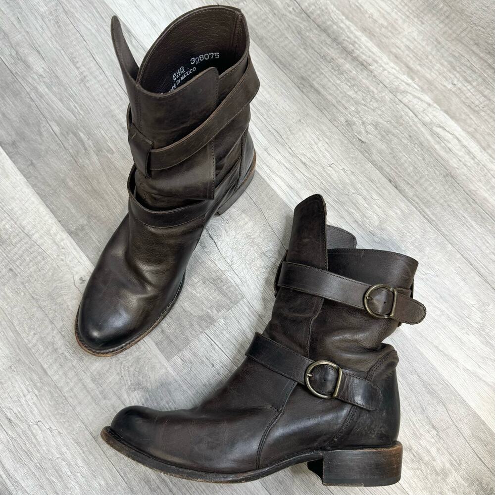 Sonora Burnished Brown Leather Brooklyn Ruina Moro Short Moto Boots Size 8 1/2 B